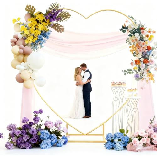 6.6 FT Wedding Arch Backdrop Stand,Gold Metal Heart-Shape Balloon Arch Stand for Wedding,Ceremony,Baby Shower,Birthday Party Decoration (Gold, 6.6 * 6.6FT)
