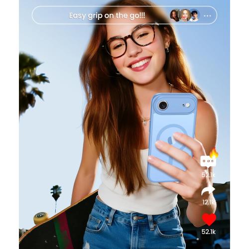 FNTCASE for iPhone Air Case: [Compatible with Magsafe] Translucent Matte Cases with [Full Camera Protection] [Screen Protector] Military Grade Shockproof Protective Phone Cover - Light Blue