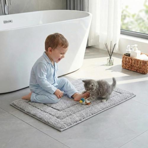 GRANNY SAYS Gray Bathroom Rugs, Bath Mats for Bathroom Non-Slip, Super Soft and Water Absorbent, Microfiber Bath Rugs, Machine Wash Dry, Bath Rugs for Floor, Tub and Shower, 16 x 24