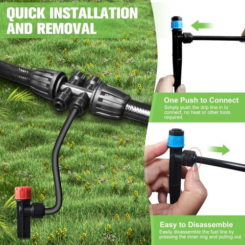 230FT Drip Irrigation System for Garden with 40 Nozzles & Emitters, Garden Watering System with 1/2 & 1/4 Tube and Barbed Fittings - Adjustable Sprinklers Kit for Greenhouse, Lawn, Raised Bed