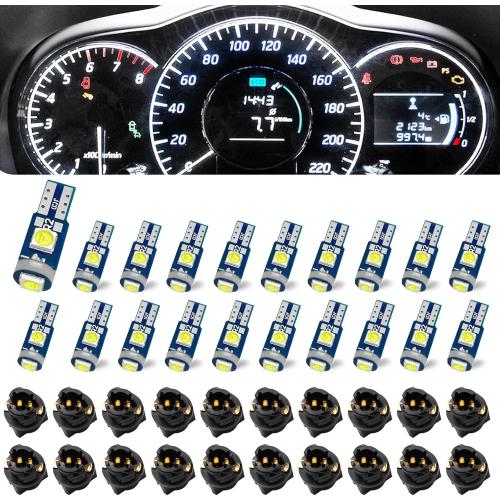 74 Led Bulb Dash Lights Super Bright, T5 37 74 LED Bulb with Twist Lock Socket PC74 PC37,Dashboard Lights, Instrument Cluster Bulbs Kits,Pack of 20 (White)