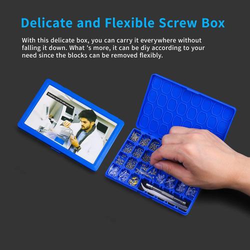 Blue Upgrade Version Magnetic Eye Glass Repairing Kit, Eyeglass Repair Tool Kit with Compact Screw Box Include Nose Pads, Precision Screwdriver Set, Screws, Tweezer for Eyeglass, Sunglass, Spectacles Watch