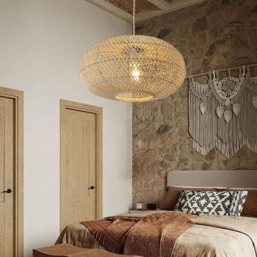 Rattan Pendant Light 16 1-Light Hand-Woven Hanging Light | Wicker Woven Basket Chandelier, Modern Bohemian, For Kitchen Island Foyer Farmhouse Porch