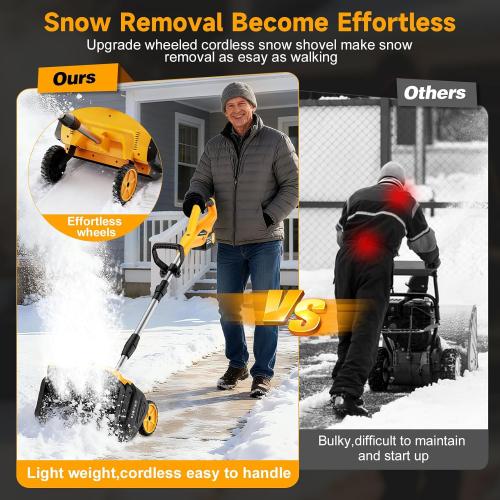 17-Inch Cordless Snow Shovel with Wheels, 9000mAh Brushless Electric Snow Blower Battery Powered, 26Ft Snow Thrower Distance&Adjustable Plate, Snow Removal for Driveway Deck Sidewalks