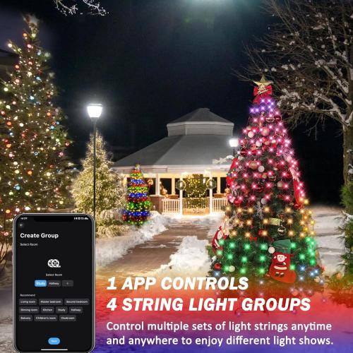 ASTRAEA Christmas Tree Lights, Christmas Lights Indoor Outdoor 200 LED 6.6FT x 10 String Lights with DIY scenarios 24 Modes Remote Control Multicolor Timing Function for Christmas Tree Decorations