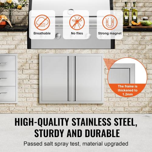 VEVOR BBQ Access Door - 31 W x 24 H Stainless Steel Flush Mount Vertical Door with Recessed Handles,for BBQ Island, Grilling Station, Outside Cabinet