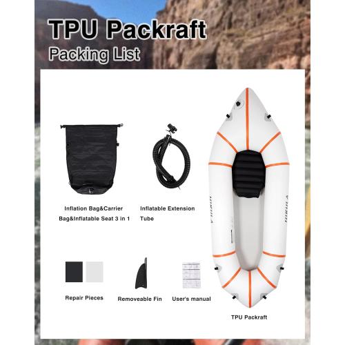 Color green and blackLightweight Packraft TPU - Inflatable Kayak for Adults & Kids, Durable, Compact, Rapid Inflate, for Flat Water Rafting, Bicycle Drifting, Litewater Dinghy
