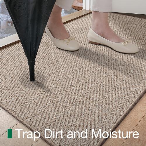 LUMI Ultra Thin Indoor Door Mat for Entrance 36x56, Non Slip Entryway Mat, Low Profile Doormat, Unique Herringbone Design Carpet for Inside, Patio, Porch, Dark Beige