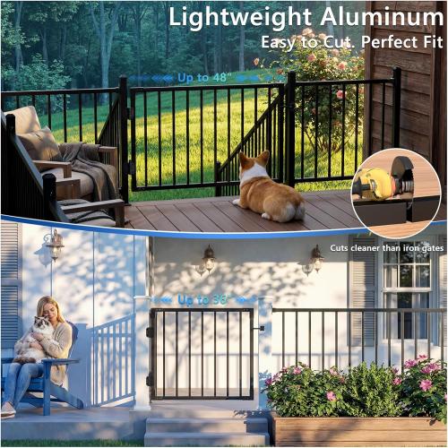 W.4ft x H.36in Aluminum Deck Gate Kit for H. 36in Railing System, Cuttable Porch Gate Outdoor with Latch and Auto-Close Hinge, Texture Black AAMA 2604 Grade Finish for Deck, Patio, Garden