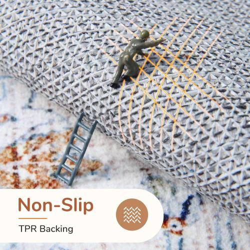 OPPODREAM Soft 10x14 Area Rugs, Neutral Washable Rugs 10x14 with Non Slip Backing, Low-Pile Faux Cashmere 10 x 14 Carpet, Cream White & Blue & Light Brown