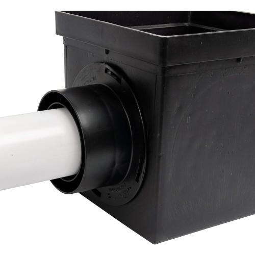 NDS 900BKITRTL1PK Square Catch Basin Drain Kit with 2-Opening Catch Basin Drain, 2 Adapters, 1 Outlet Plug, 1 Plastic Drain Grate, 9-Inch, for Lawns, Landscaped Areas, Black