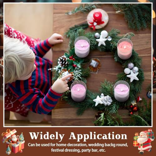 BBTO Christmas Flameless Advent Candles Set of 4, LED Advent Pillar Candles Battery Operated Purple Pink Acrylic Flameless Votive for Seasonal Celebration Rituals Festival Church Decor(3 x 5 Inches)
