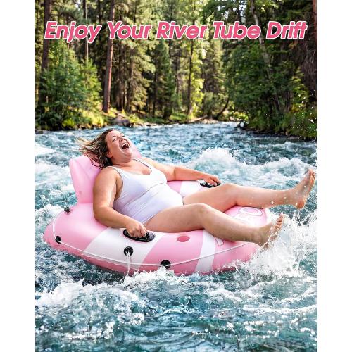 COLOR GREEN ❗❗River Tubes for Floating Heavy Duty, 53 Inflatable Pool Floats Adult, Water Tube with Mesh Seat, Full Support Headrest, 2 Cup Holder, 450lb Capacity - Ideal for Pool, River, Lake Float