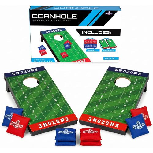 Kids Cornhole Board Set - 20.7”x12.5” Football Edition 2 Foldable MDF Boards   8 All-Weather Bean Bags - Portable Bean Bag Toss for Indoor & Outdoor Games - Family Yard Game for Tailgate & Lawn Games