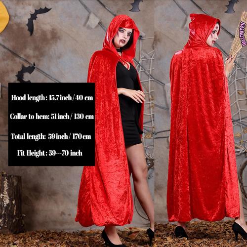 XL Halloween Hooded Cloak Full Length Velvet Cape with Hood for Halloween Cosplay Costume,59 inch