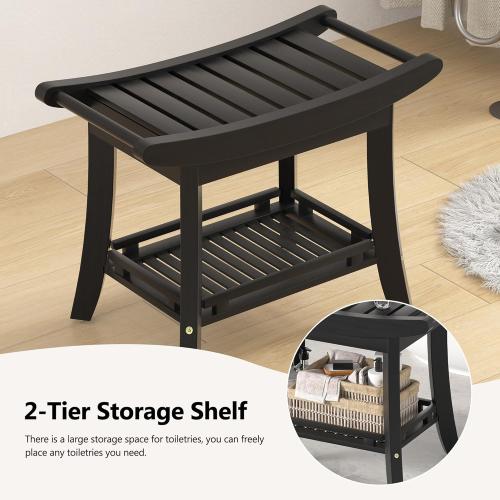 Eastglory Bamboo Shower Bench Chair Bathroom Shower Stool Seat for Inside Shower Bathtub with Storage Shelf Shower Foot Rest for Shaving Legs 25.2 x 13 x 19.2 Inches Black