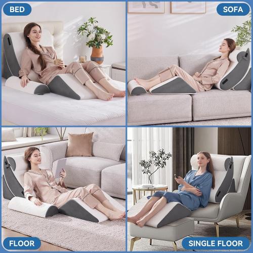 Wedge Pillow Set for After Surgery, 5 PCS Bed Wedge Pillow for Sleeping, Memory Foam Orthopedic Back Adjustable Pillow for Pain Relief and Acid Reflux with 2 PCS Axilla Pillow Grey