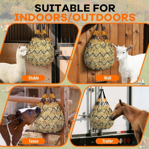 3 Pcs Hay Bags for Horses, Hay Nets for Horses Goat Sheep,Goat Hay Feeder for Slower Feeding,Strong Load-Bearing Hay Bag Hanging for Horse Stable Trailer (Black and Yellow)