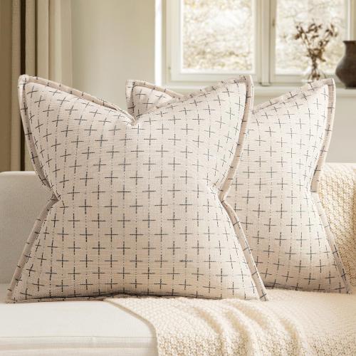 MIULEE Decorative Burlap Euro Sham Linen Throw Pillows Covers for Bed 24x24 Inch Beige Vintage Pillow Covers Outdoor Modern Farmhouse Pillowcase Woven Textured Cushion Cases Couch Sofa Livingroom