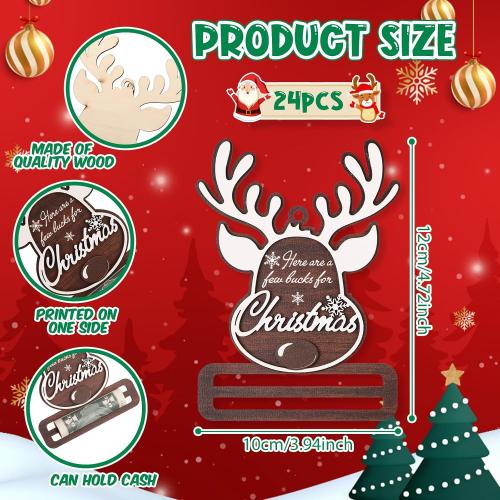 Jenaai 24 Pcs Christmas Money Holder for Cash Gift Reindeer Money Holder Ornament Bulk Wooden Christmas Tree Gift Cash Hanging Ornament Here are a Few Bucks for Xmas Party Stocking Stuffers Gifts