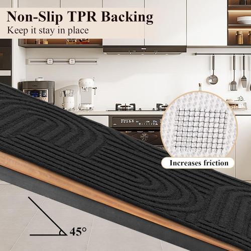 Kitchen Rugs and Mats Set of 3, Non Skid Washable Black Geometric Kitchen Mats for Floor, Absorbent and Stain Resistant Floor Mat for Laundry,