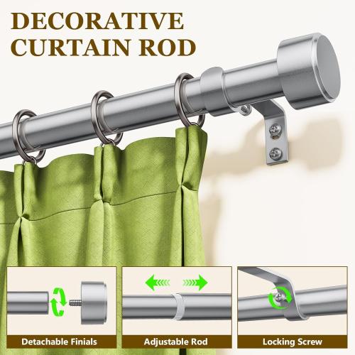 2 Pack Curtain Rods for Windows 32-60 Inch, 1 Inch Adjustable Silver Curtain Rod Set with Brackets, Easy Install
