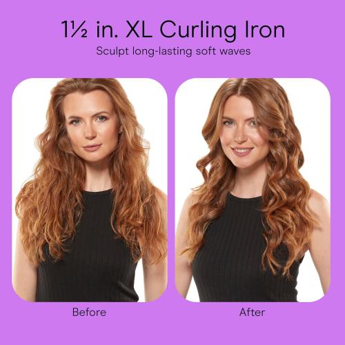 Conair Double Ceramic Curling Iron, 1 1/2 Extra-Long Barrel Hair Curling Iron, 30 Heat Settings, Turbo Heat, Auto Off, Cool Tip, Dual Voltage, Rose Gold