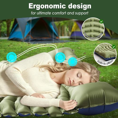 Double Camping Sleeping pad with Pillow & Built-in Foot Pump | Ultralight Camping Mattress，Compact Inflatable 2-Person Portable Mat for Backpacking, Hiking, Car Traveling, Beach, Tent