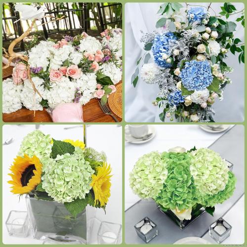 3Pcs Real Touch Hydrangea Artificial Flowers, 21 Fake Flowers, Light Green