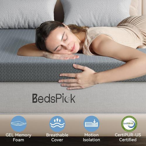Twin Mattress Topper, 3 Inch Cooling Gel Twin Memory Foam Topper - Soft Cover with Adjustable Straps, Pressure Relief, Grey