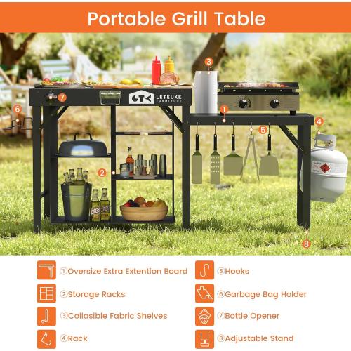 Grill Table for Blackstone Griddle Camping Grill Table Foldable Fits Ninja | Portable Grill Table with Storage Blackstone Griddle Stand for Outdoor Camping, Picnic, Garden, Patio, Dining, BBQ, Party