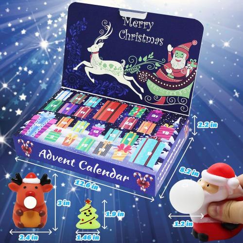 24pcs Advent Calendar 2025 for Kids, Christmas Calendar Countdown with 24PCS Various Cute Relief Stress Toys, 3 Pinch to Bubble Toys & 21 Mochi Squishy for Boys Girls