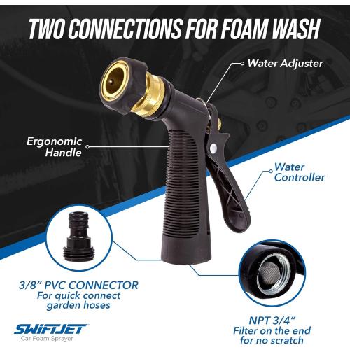 SwiftJet Car Wash Foam Gun   Microfiber Wash Mitt - Foam Cannon Works with Any Soap - Garden Hose Car Foam Sprayer - Car Wash Kit - Car Accessories Foam Blaster (Orange Foam Gun with Mitt) | No pressure washer needed, get thick soapy foam at home! Perfect for cars, rv's, boats and motorcycles