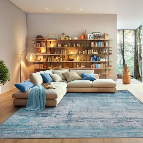 Abstract 8x10 Area Rug Washable Soft Large Non-Slip Carpet for Living Room Dining Room Home Office Bedroom - Abstract Teal/Grey ‼️light dirt‼️