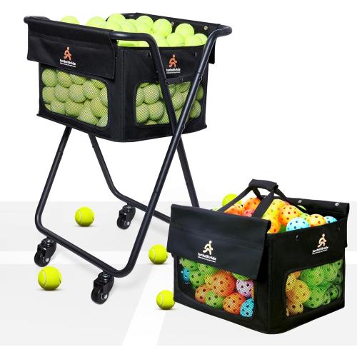 Tennis Ball Hopper Cart with 4 Wheels – Foldable, Large Capacity Pickleball & Tennis Ball Collector for Court Training & Coaching