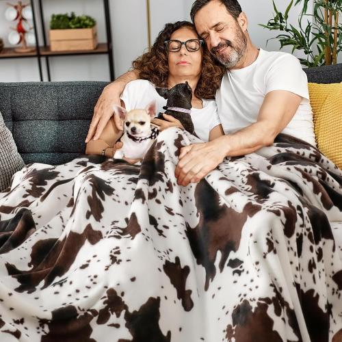 Cow Print Throw Blanket for Couch & Bed,Cute Luxury Plush Cozy Fuzzy Blanket , Super Soft Warm Lightweight Throw Blanket for Travel Camping, Brown