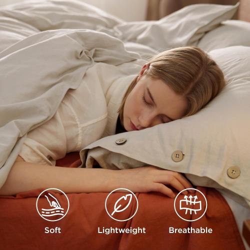 Light Khaki Bedsure Linen Duvet Cover California King - Linen Cotton Blend Bedding Set, Soft & Cozy, 3 Pieces, 1 Duvet Cover 104x98 and 2 Pillowcases, Light Khaki Color Cooling Bedding, Comforter Sold Separately