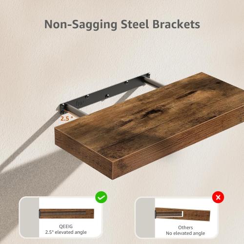 QEEIG Bathroom Floating Shelves for Wall - 15.7 Wall Mounted Shelf Over Toilet Farmhouse Home Decor Display Bookshelf Small 15.7 x 6.7 inch Set of 2, Rustic Brown (008-40BN)