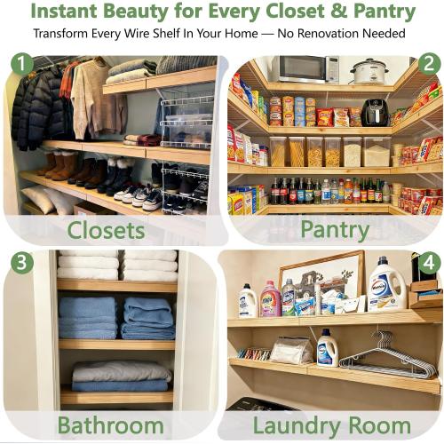 Solid Wood Shelf Covers for Wire Shelving, Wire Rack Covers for Pantry Shelves, Tool-Free & Snap-On (5pcs, 30 W x 16 D)