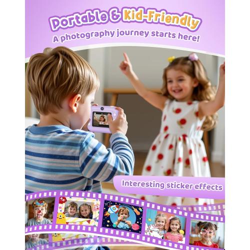 Instant Camera, Front Rear Dual Selfie Kids Camera with 1080P Videos, Holiday Birthday Gifts for Kids Age 3-12, Toddler Portable Travel Print Digital Camera Toy for 4 5 6 7 8 9 Year Boys Girls