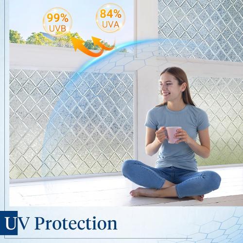 Haton Window Privacy Film, Decorative Frosted Film, Lattice 17.5 x 78.7