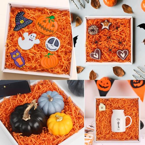 LOMIMOS 250g/8.8oz Halloween Orange Raffia Paper Confetti Shred,for Thanksgiving Day Gift Wrapping Craft DIY Packaging Filling Party Decoration