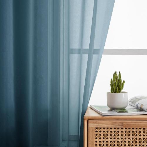 Simplebrand Dusty Blue Sheer Curtains 90 Inches Long 2 Panels, Light Filtering Rod Pocket Solid Color Window Sheer Curtain Panels, Elegant Curtains & Drapes for Living Room, Bedroom, 42 W x 90 L