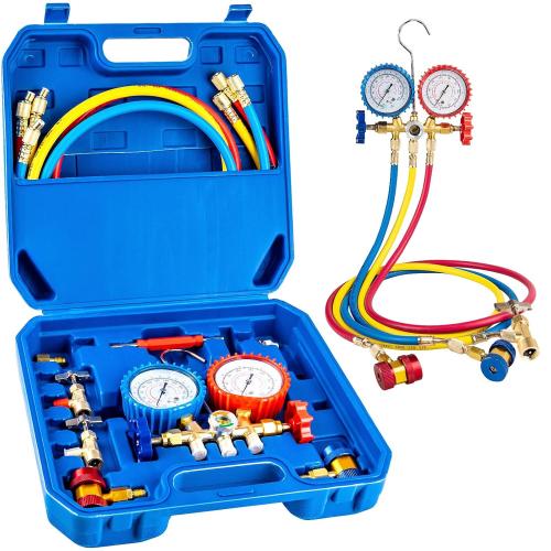 Luney 3 Way AC Gauges Set, AC Manifold Gauge Set for R134a R12 R22 R502 Refrigerant with 4FT Flameproof Hoses & Adapter, Puncturing & Self Sealing Can Tap Freon Charge Kit(℃)