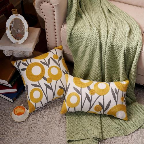 ARTMAGIC Embroidered Floral Throw Pillow Cover Boho Decorative Pillowcase | Yellow 12x20 Tufted Cushion Cover, For Couch Sofa Bed, Living Room Bedroom Decor