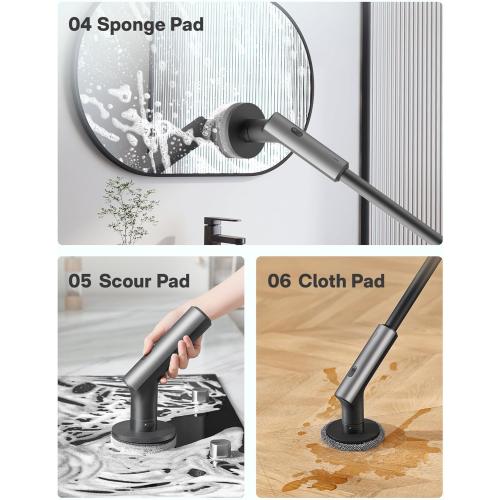 HOTO Cordless Electric Spin Scrubber, IPX7 Full Body Waterproof Bathroom Cleaning Brush, Max 22 in-lb, Shower Scrubber Brush with Long Handle, 6 Brush Heads, Power Scrubber for Bathroom, Floor, Tile