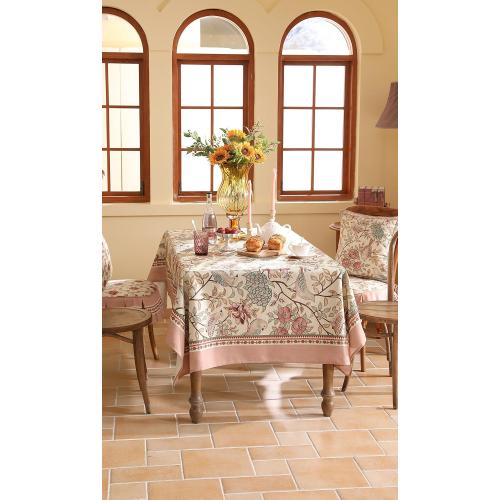 Size  67 Color Pink patdrea Designer Pink Linen Table Cloth for Rectangle Table,Vintage Floral with Birds Pattern Decorative Tablcloth,French Table Cover for Kitchen Dining,Thanksgiving,Christmas,