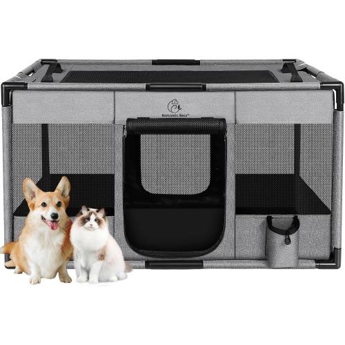 Size Large Color Grey Dog Playpen,Fabric Fence, Portable Soft Cat Kennel Crate,Breathable Exercise Puppy Pen,PVC Pipe Frame,Indoor Outdoor Cage for Medium Animals Under 50 Ibs with Carrying Case(Grey L)