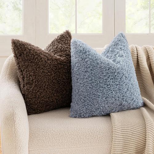 MIULEE Pack of 2 Throw Pillow Covers****GREY*** 20x20 Inch Dusty Blue Faux Fur Decorative Sherpa Pillow Covers Fuzzy Accent Soft Sheepskin Fleece Cushion Cases for Boho Home Decor Couch Living Room Bed