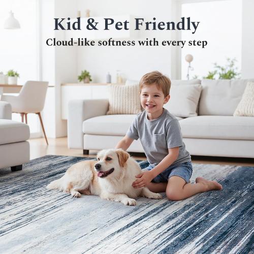 Size 8x10 Color Blue  Grey Area Rug, Washable Rug for Living Room, Non Slip, Soft Low Pile, Modern Abstract Blue Grey Rug for Bedroom, Dining Room, Home Office, Indoor Floor Carpet